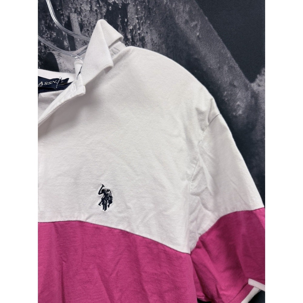 VTG U.S. Polo Assn. Shirt Mens L White Pink Colorblock Short Sleeve Polo Logo - Picture 3 of 8